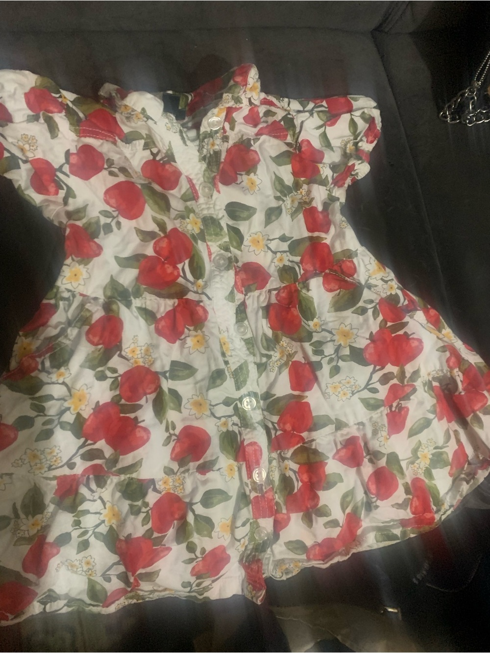 Zac Posen Girls White Dress with Red Floral Print